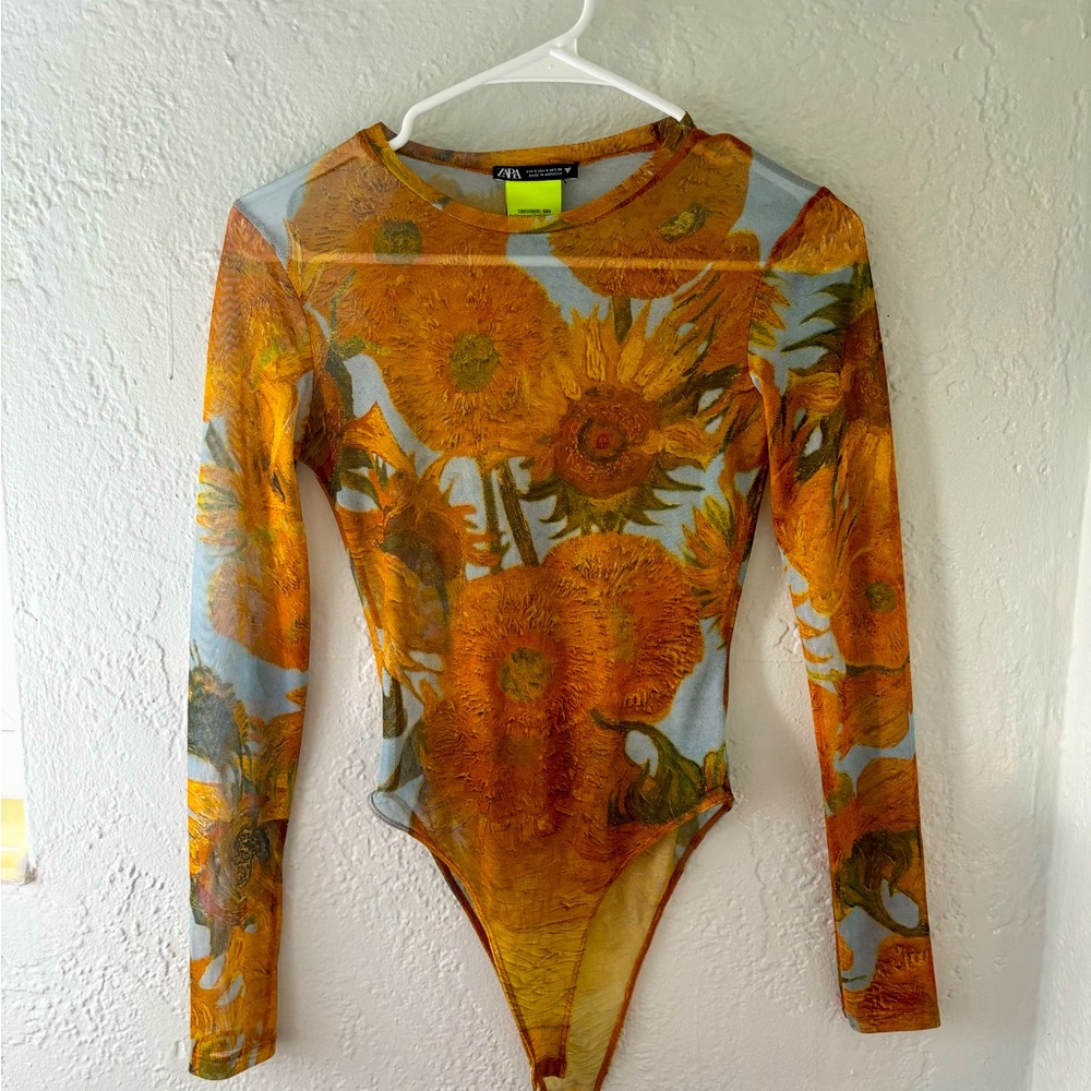 Zara mesh sunflower bodysuit.